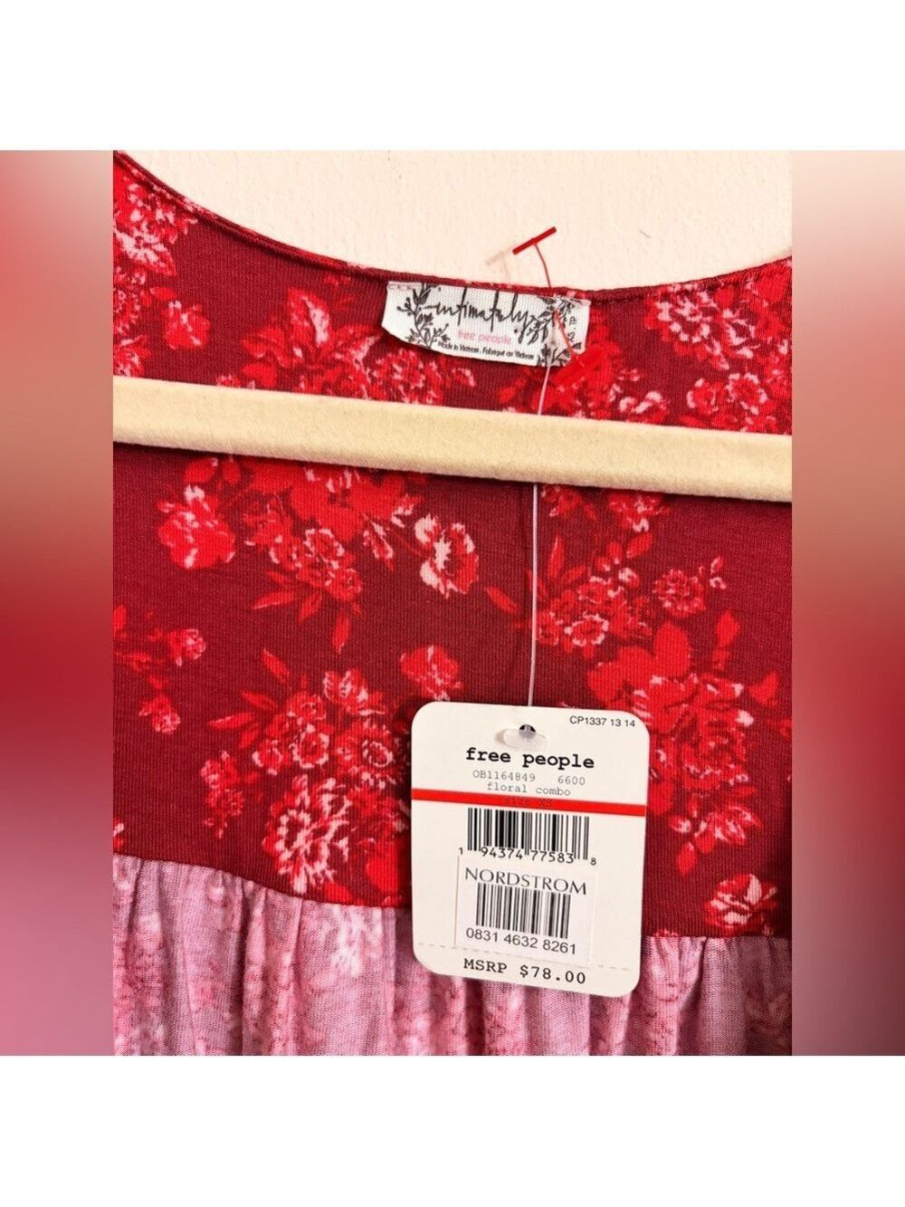 Free People Turnt Red Floral Print Long Sleeve Bodysuit Size XS NWT - Picture 4 of 4